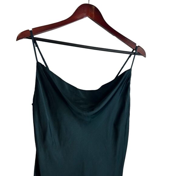 Zara Emerald Green Silky Satin Cowl Neck Midi Slip Camisole Dress Size Small NEW - Picture 2 of 8